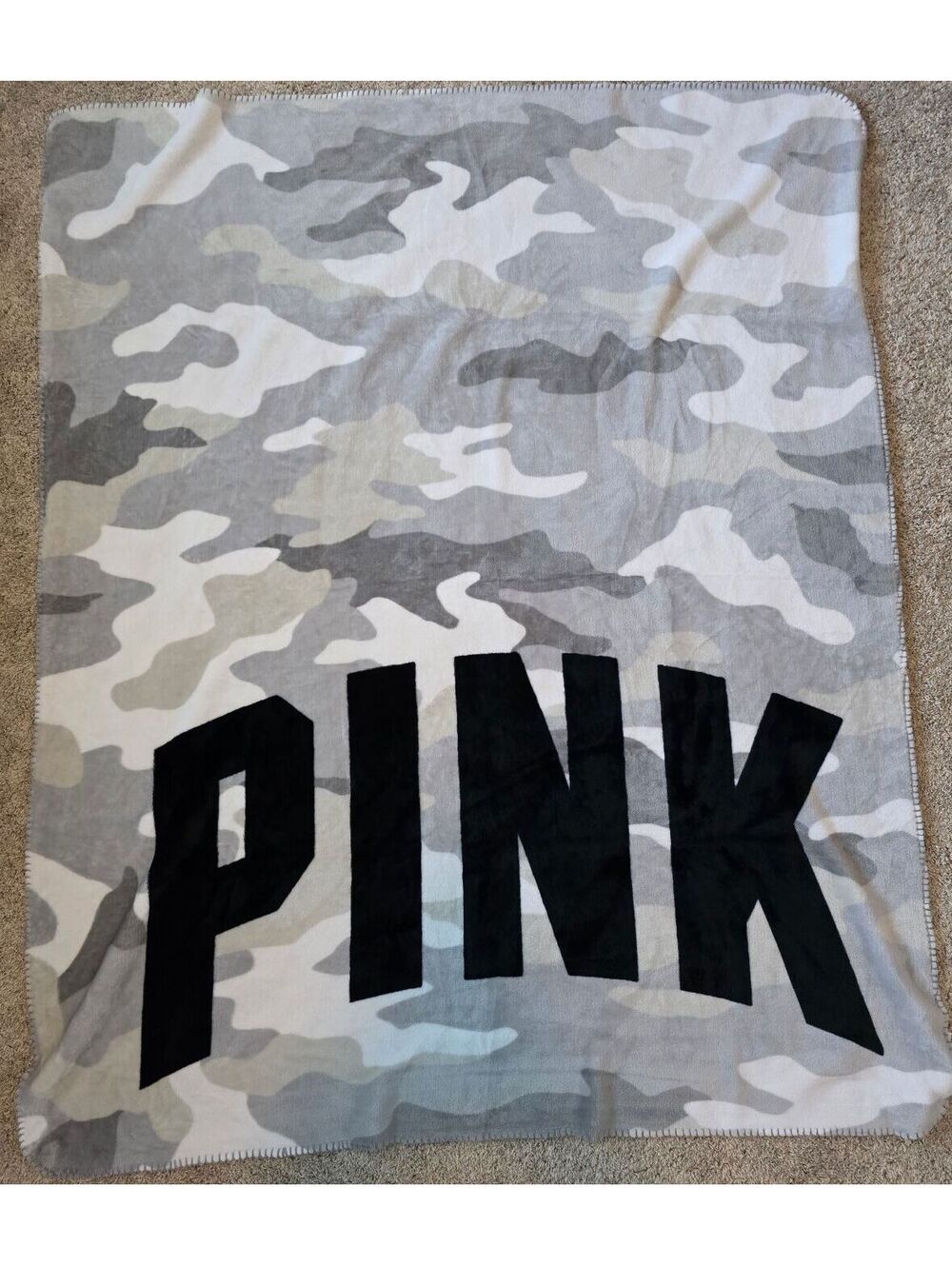 Victoria's Secret PINK Gray Camo Plush Throw Blanket 50x60 Soft Fleece